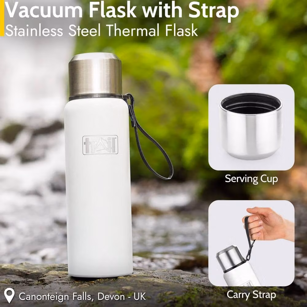 Trail Stainless Steel Vacuum Flask with Strap, White, 800 ml – 2