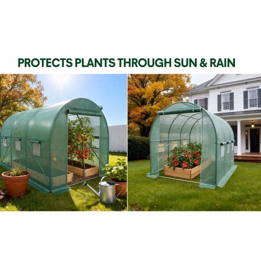 FLAVORA Green Poly Tunnel Greenhouse with Steel Frame and Windows, W/D/H: 4 x 2 x 2 m – 2