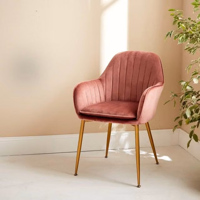 sweeek Pink Velvet Tub Accent Chair with Gold Metal Legs and Armrests