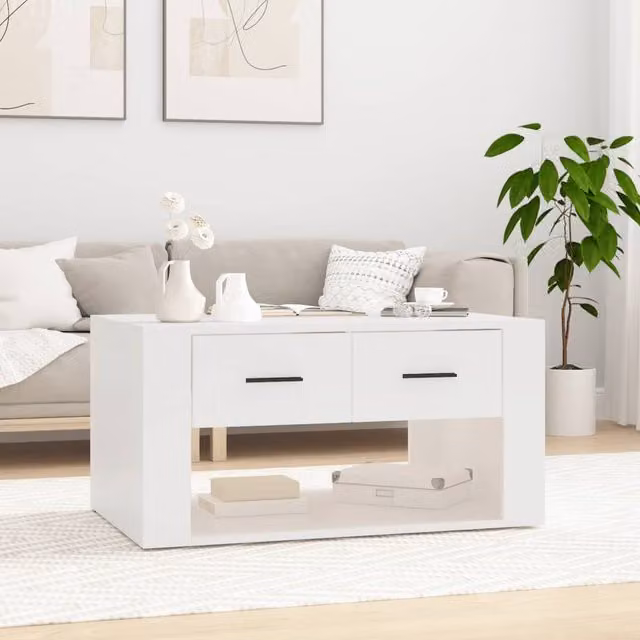 Berkfield Home Modern White Coffee Table in Engineered Wood, W: 80 cm, D: 50 cm, H: 40 cm