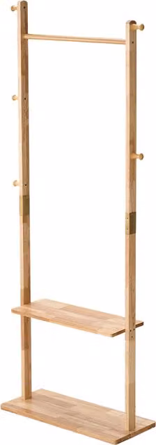 Livingandhome Minimalist Brown Wooden Clothes Rail and Dual Hook Matrix