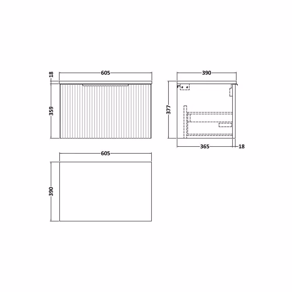 Balterley Tixall Fluted 1 Drawer Wall Hung Vanity Unit, Satin Green, W: 60 cm, D: 37.7 cm, H: 60 cm – 2
