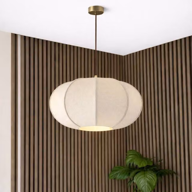 CGC Lighting Libby Large Round Oatmeal Linen Fabric Lampshade in Beige – 1