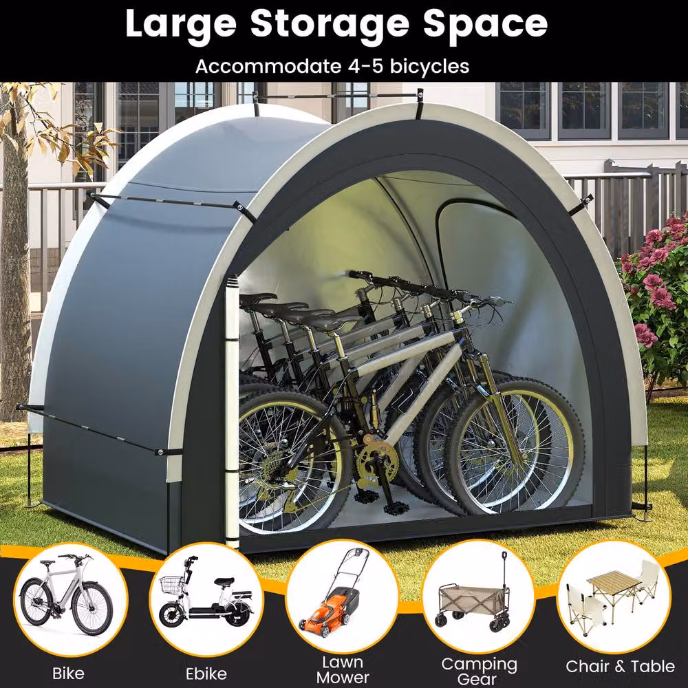 Gymax Portable Waterproof Bike Storage Shed Tent in Grey, W/D/H: 218 x 153 x 182 cm – 5