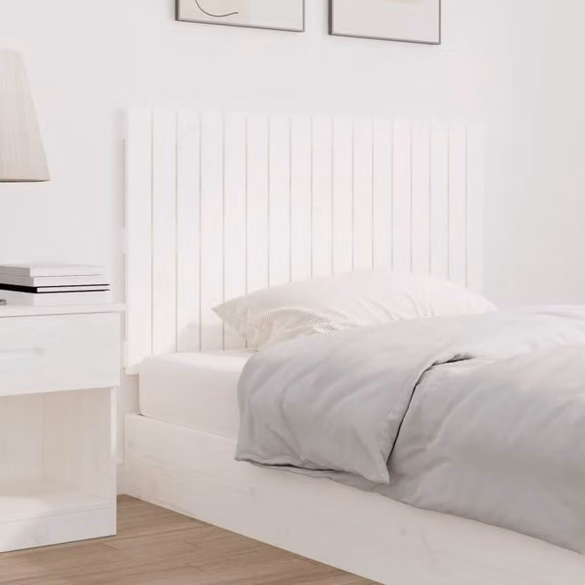 Berkfield Home White Solid Wood Pine Wall Headboard W: 108 cm, D: 3 cm, H: 60 cm