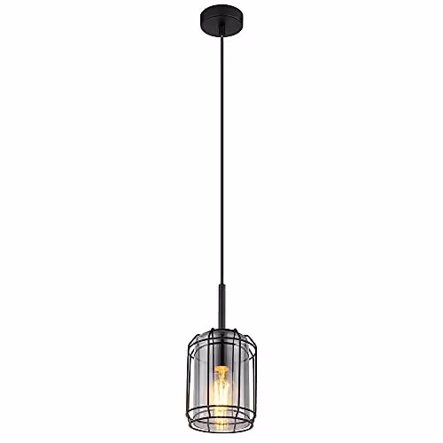 Globo Lighting Kammi 15559H Pendant Light, Black Matte Metal with Smoke Glass, H 120 cm x W 13 cm x D 13 cm – 1