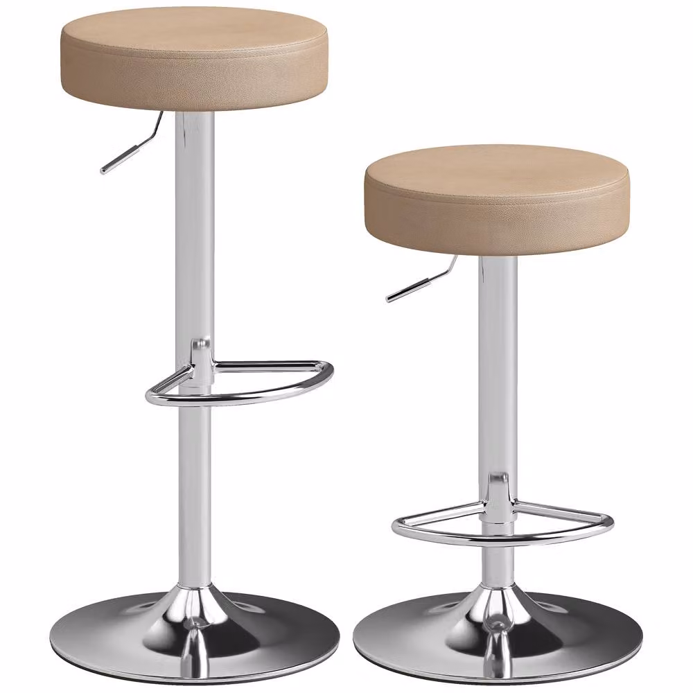 HOMCOM Set of 2 Height Adjustable Modern Bar Stools in Beige – 2