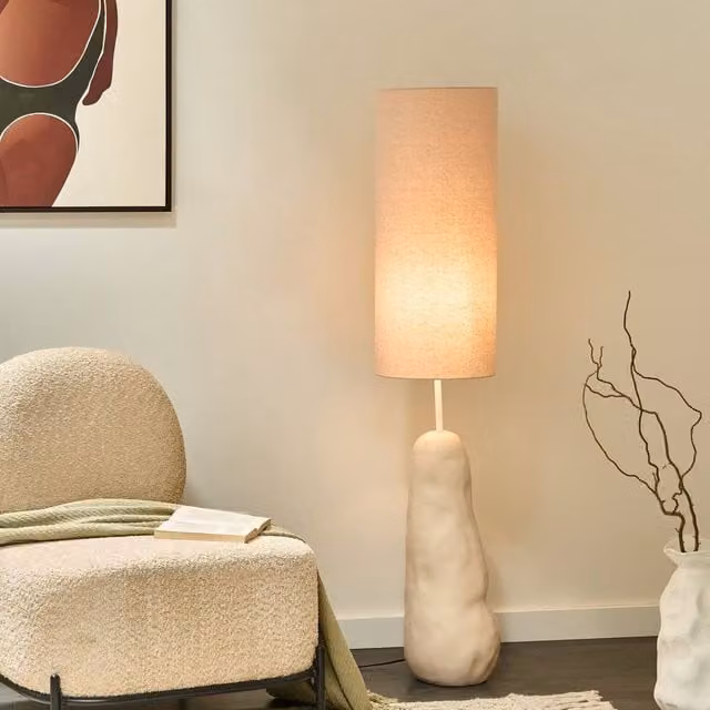 Wyld and Coco Beige Ceramic Floor Lamp with Adjustable Fabric Shade