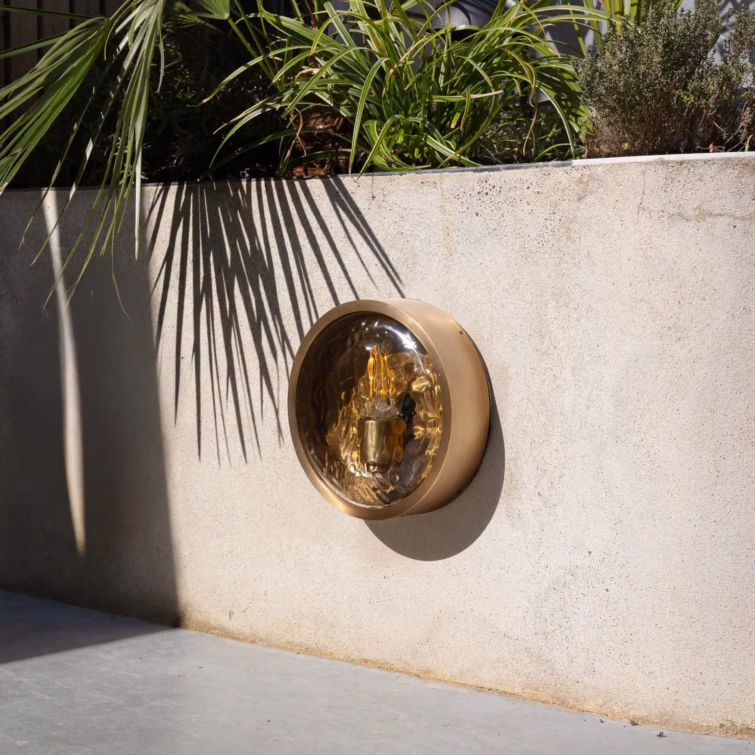 Industville Bulkhead Round Wall Light for Outdoor and Bathroom Use in Gold/Brass with Transparent Glass – 2