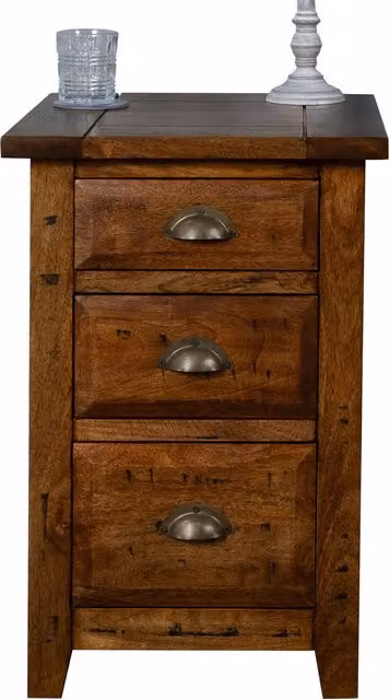 Elm Home and Garden Rustic Mango Wood 3 Drawer Narrow Nightstand in Brown