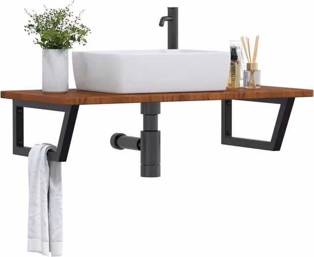 Berkfield Home Wall Mounted Basin Shelf in Brown Oak and Steel