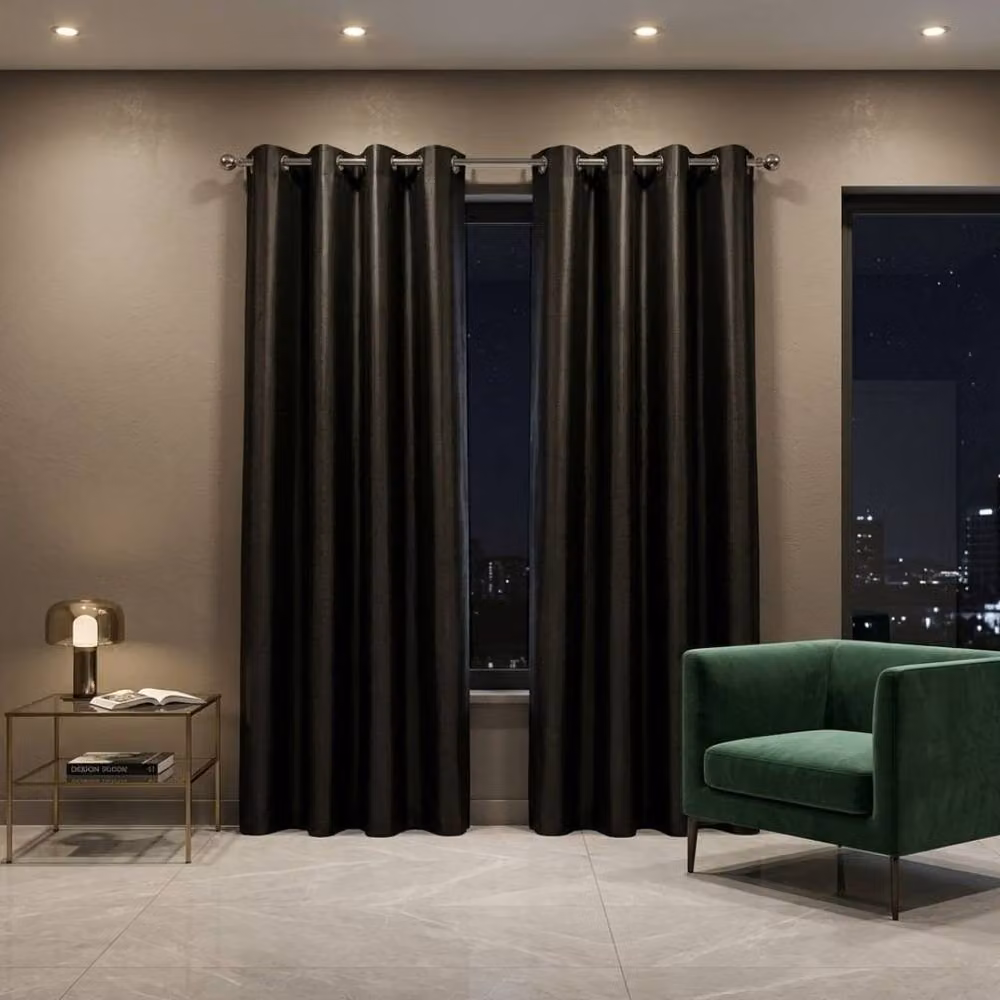 Home Luxe Interior Black Faux Silk Eyelet Curtains, 1 Pair, Width: 167 cm, Drop: 137 cm – 4