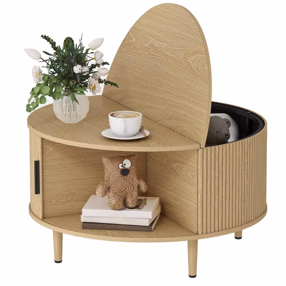 STILVORA Round Coffee Table with Lift Top and Storage in Brown, Beige and Multicolour, Diameter: 80 cm – 3