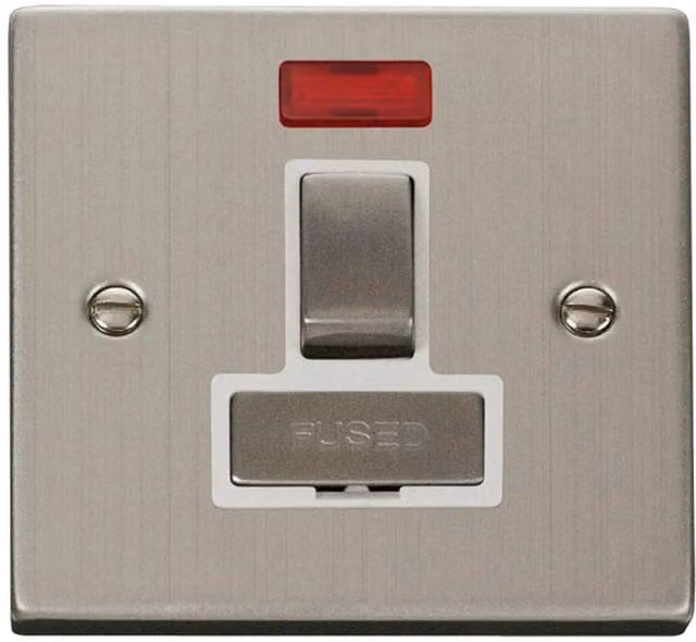 SE HOME Surface Mounted Combination Stainless Steel 13A Fused Ingot Connection Unit with Switch and Neon in White and Silver