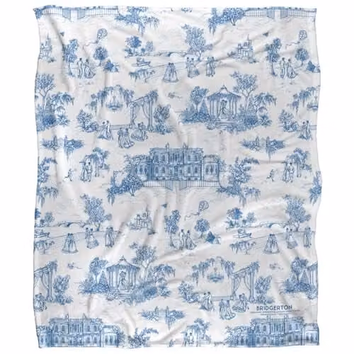 Netflix Bridgerton Around The Ton Toile Soft Microfibre Throw Blanket, W/D/H: 152 x 127 cm, Multicolour