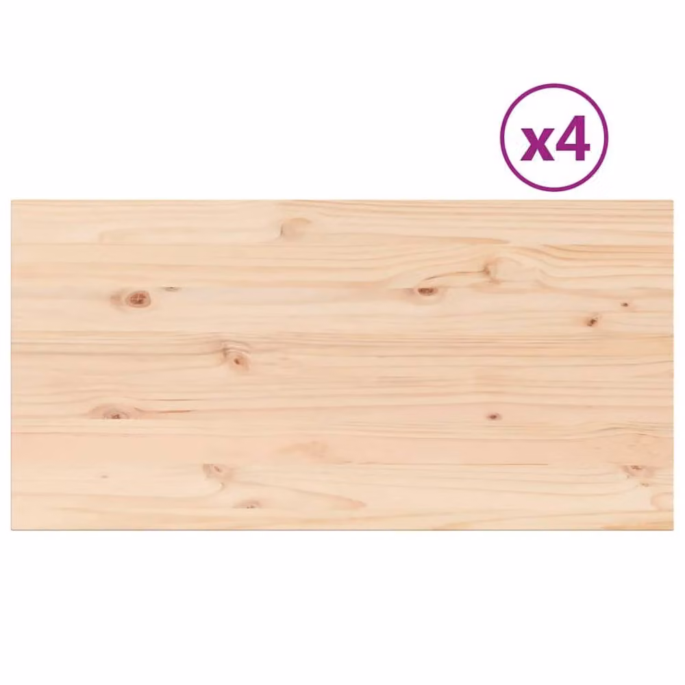 Berkfield Home Set of 4 Rectangular Solid Wood Pine Table Tops, Brown, W: 100 cm, D: 50 cm, H: 1.7 cm – 2