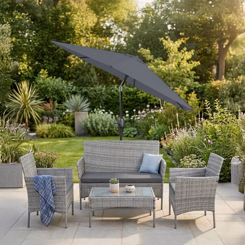 KEPLIN 2m Tilting Parasol Umbrella in Grey with UPF 50+ Polyester Canopy and Steel Frame – 11