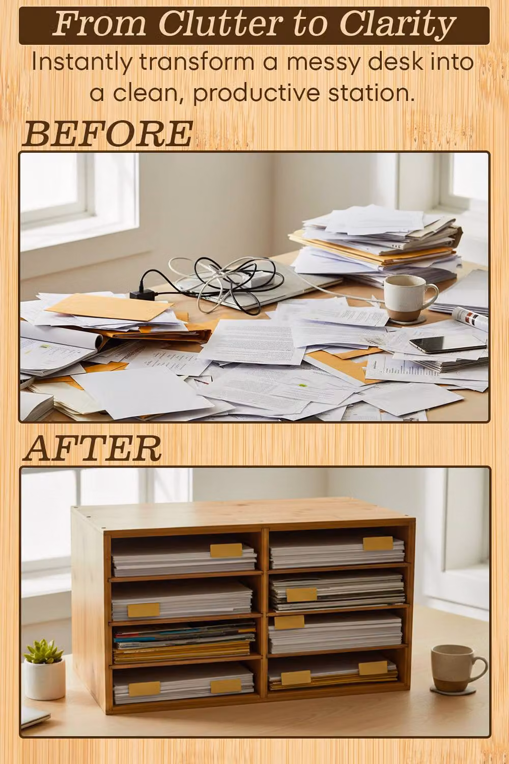 Hygrad Bamboo A4 Desktop File Sorter and Document Organiser, Beige, W: 31.0 cm, D: 31.0 cm, H: 25.0 cm – 4