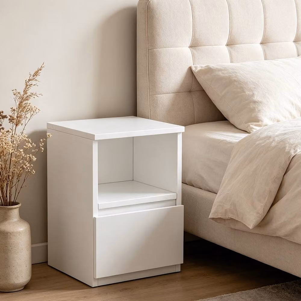SPETLEK White Bedside Table with Drawers and Matt Finish for Bedroom or Office – 3