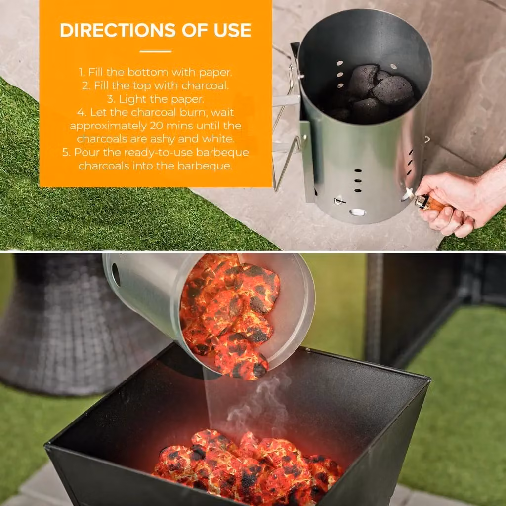 LIVIVO Silver Galvanised Steel Charcoal Chimney Starter with Handle for Quick BBQ Coal Lighting, H 31.0 cm x W 28.0 cm x D 17.0 cm – 2