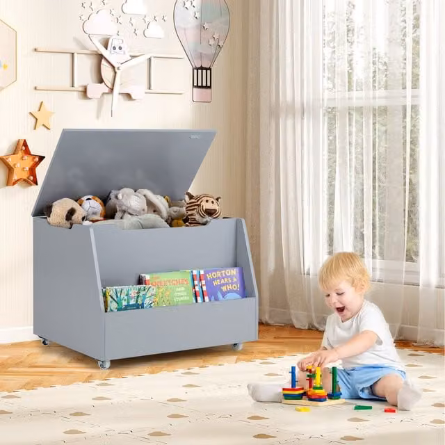 Costway Kids Mobile Toy Storage Organizer with Castors, Grey