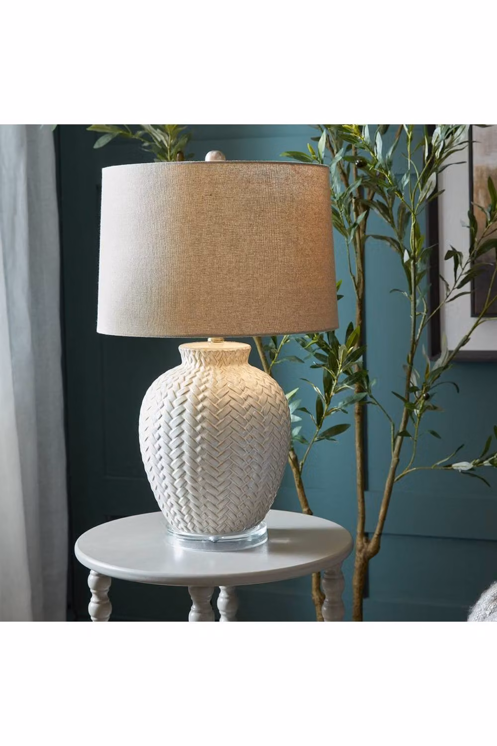 KDMD Modern Ceramic Table Lamp with Beige Fabric Shade – 2