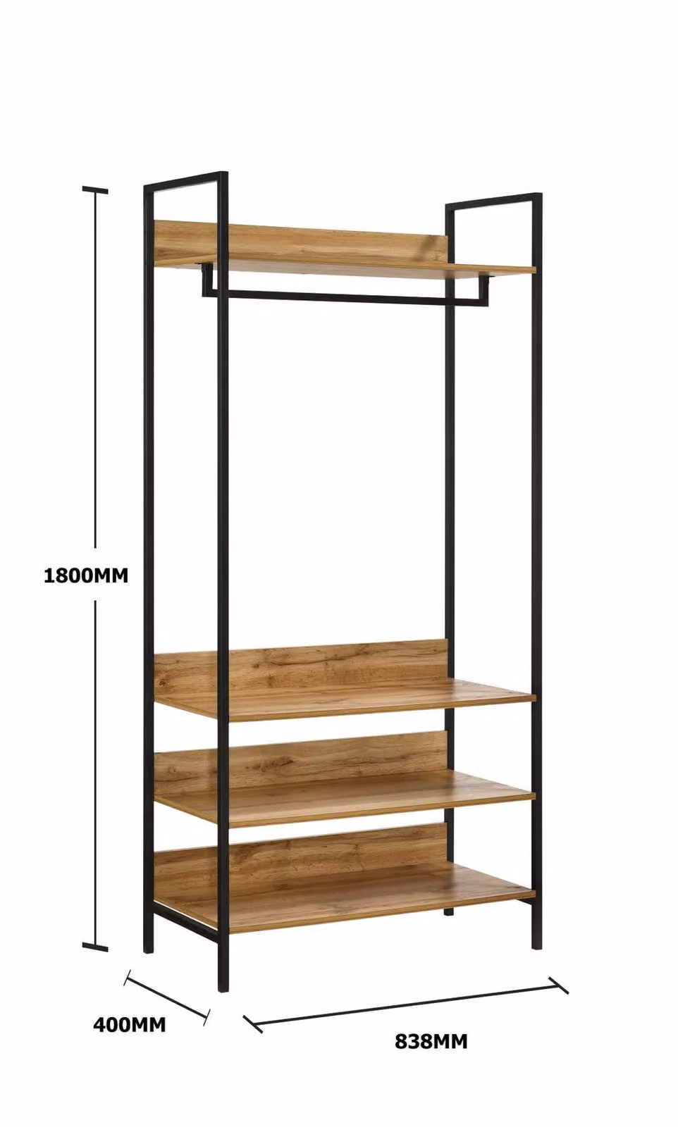 Timber Art Design Zahra Open Wardrobe with Four Shelves and Hanging Rod in Oak, W: 83.8 cm, D: 40.0 cm, H: 83.8 cm – 5