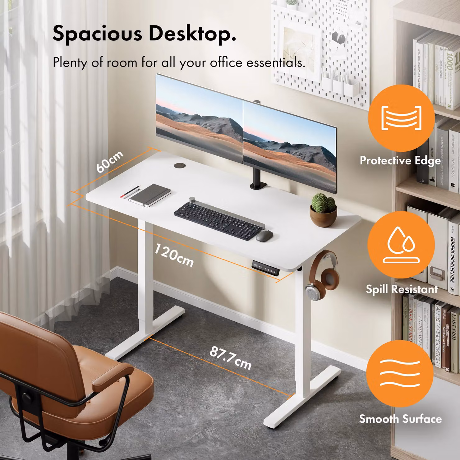 VonHaus Electric Height Adjustable Standing Desk with USB-C Charging in Matt White – 2