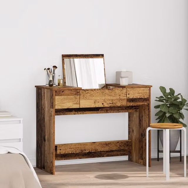 Berkfield Home Rustic Wood Dressing Table with Mirror in Brown, W/D/H: 100 x 45 x 76 cm – 1