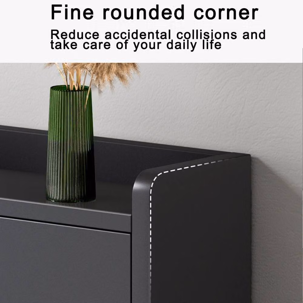 FORGEVIO Modern Black Wooden 2 Drawer Shoe Storage Cabinet with Tilting Compartments, W/D/H: 80 x 47 x 47 cm – 3