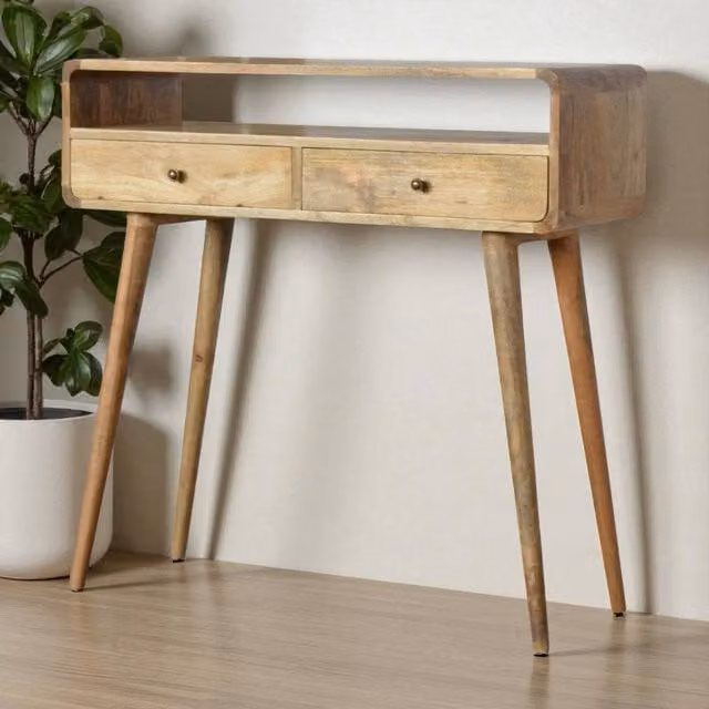 STILVORA Scandinavian Style Wood Console Table with 2 Drawers and Open Shelf in Brown