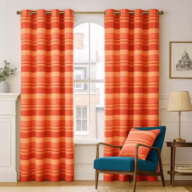 Homescapes Morocco Striped Cotton Curtain Pair in Orange, W: 228 cm, H: 228 cm