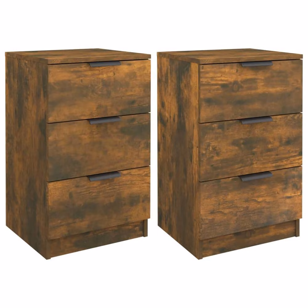 Berkfield Home Modern Bedside Cabinets, 2 Piece Set in Smoked Oak Brown, W/D/H: 40 x 36 x 65 cm – 3