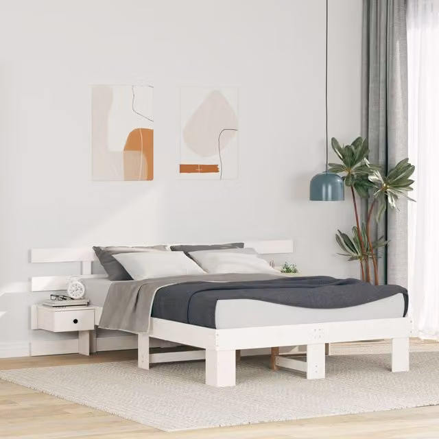Berkfield Home White Solid Pine Wood Bed with Drawers W/D/H: 120 x 200 cm