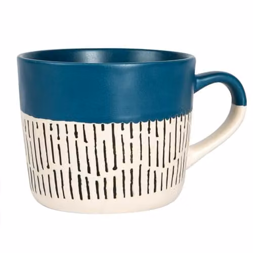 Nicola Spring Blue Dipped Dash Ceramic Stoneware Coffee Mug, 475ml – 1