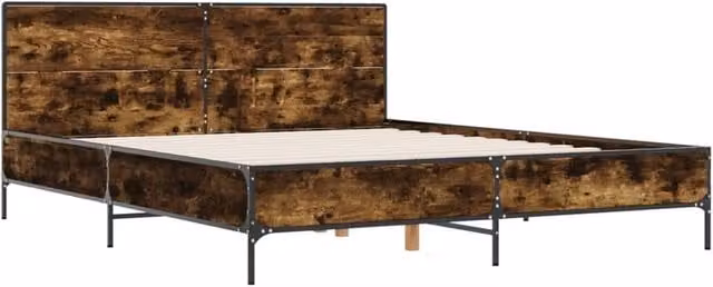 Berkfield Home Durable Bed Frame in Smoked Oak and Brown, W/D/H: 120 x 200 cm – 1