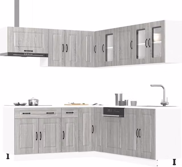 Berkfield Home Kalmar 11 Piece Modern Kitchen Cabinet Set in Grey Sonoma Matt Engineered Wood