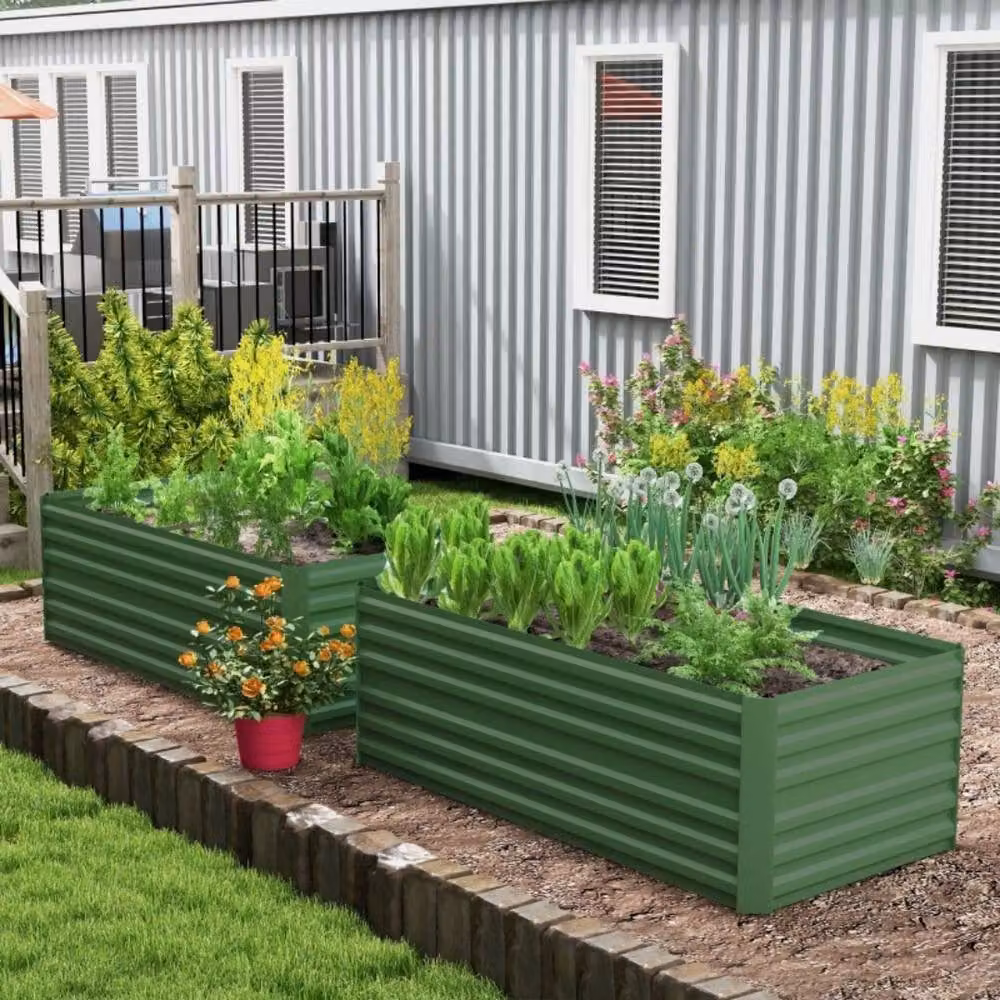 STILVORA Set of 2 Green Steel Raised Garden Beds W/D/H: 180 x 90 x 59 cm – 2