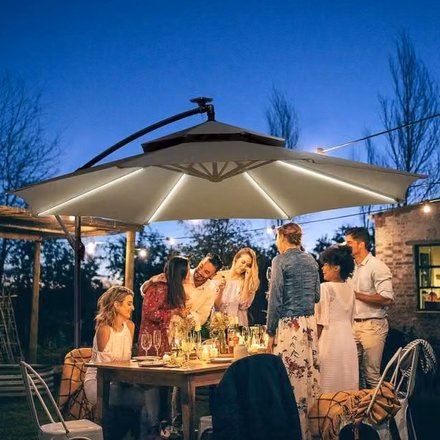 Chilli Seating 3 m Cantilever Banana Parasol with LED Solar Light in Light Grey