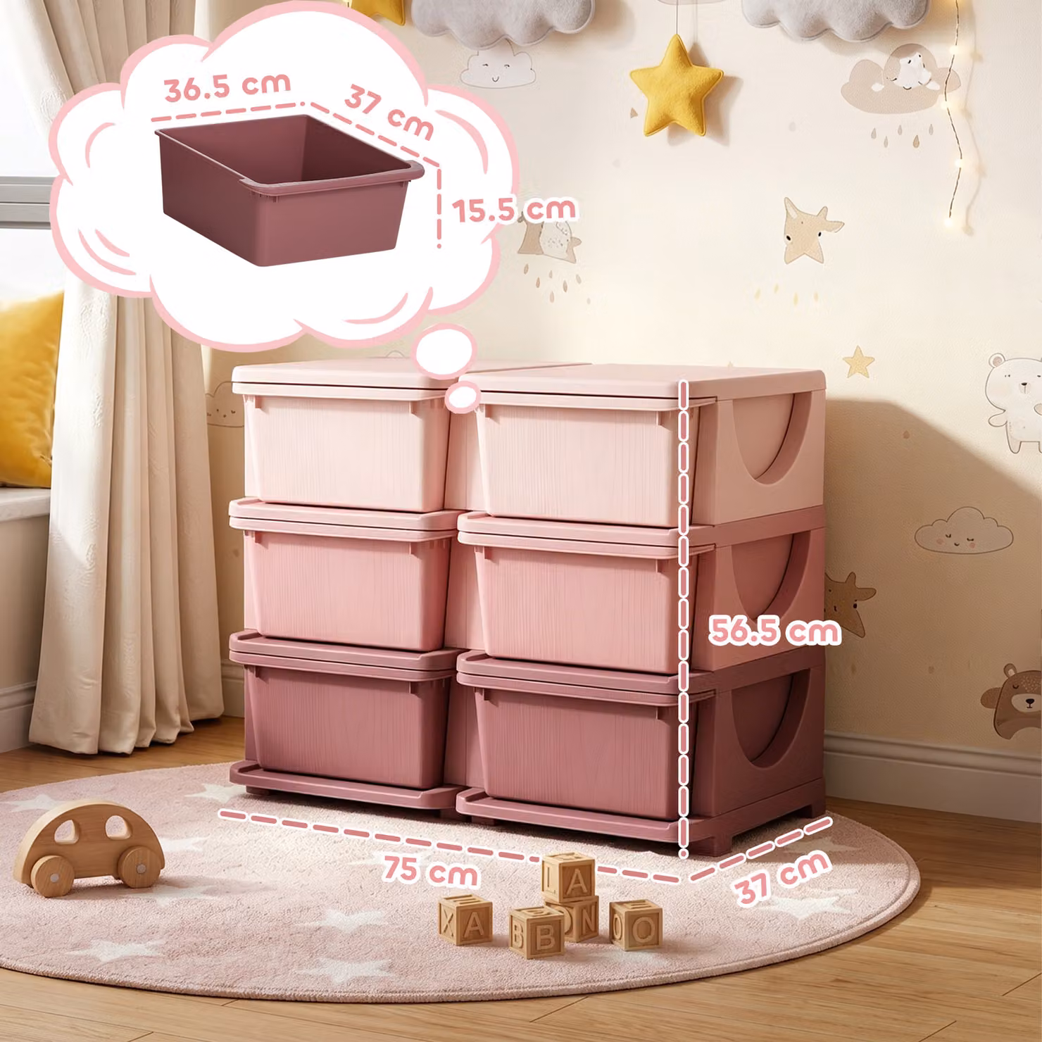 HOMCOM Pink 6-Drawer Kids Toy Storage Organizer and Vertical Dresser Tower for Childrens Bedrooms and Playrooms – 2