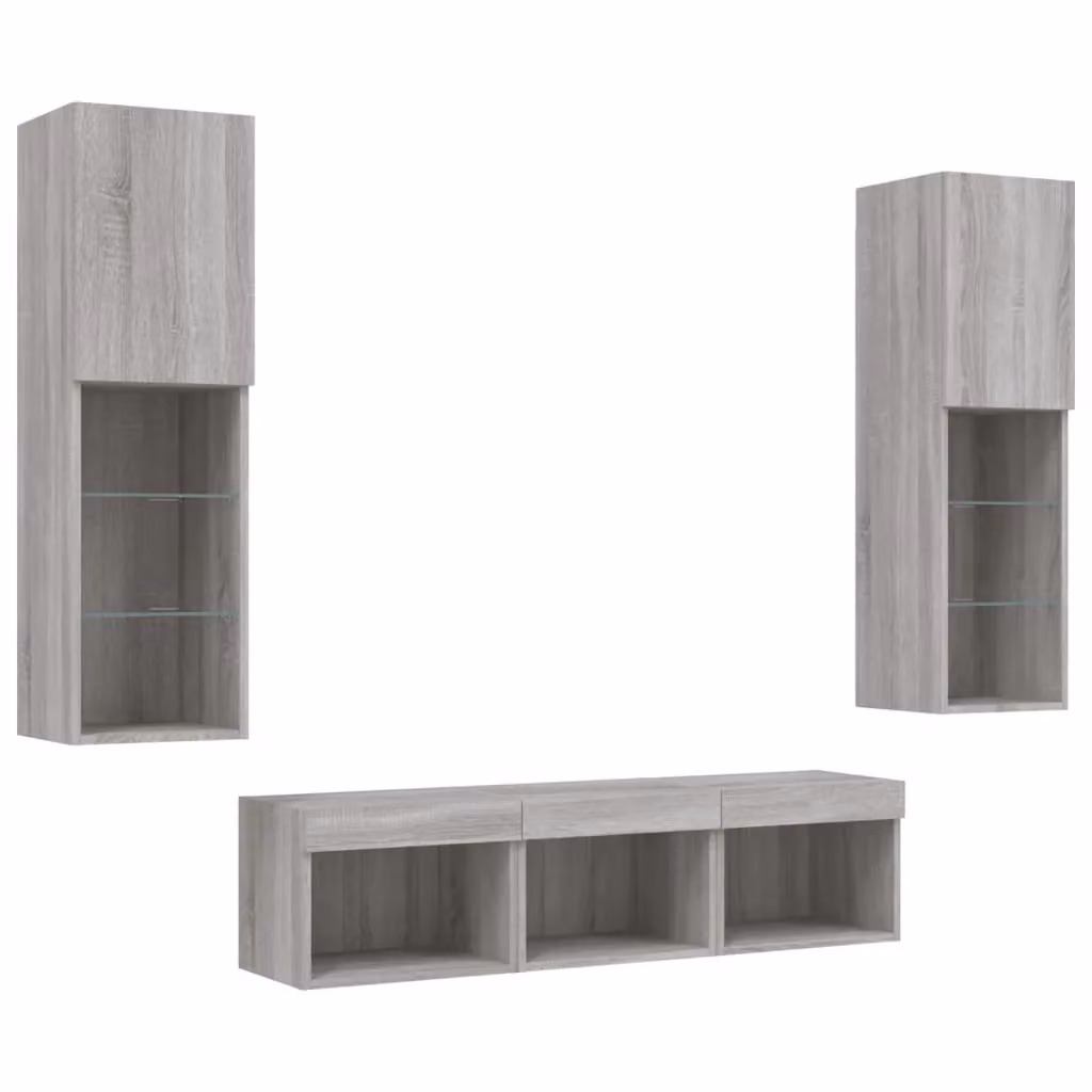 Berkfield Home 5 Piece Modern Wall Mounted TV Unit Set with Integrated LED Lighting in Grey Sonoma Matt Finish – 3