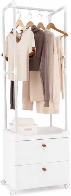VOGREX Heavy-Duty Metal Freestanding Clothes Rack Organizer in Matt White