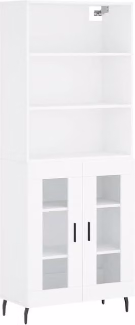 Berkfield Home Modern White Highboard with Glass Doors, W/D/H: 69.5 x 34 x 180 cm