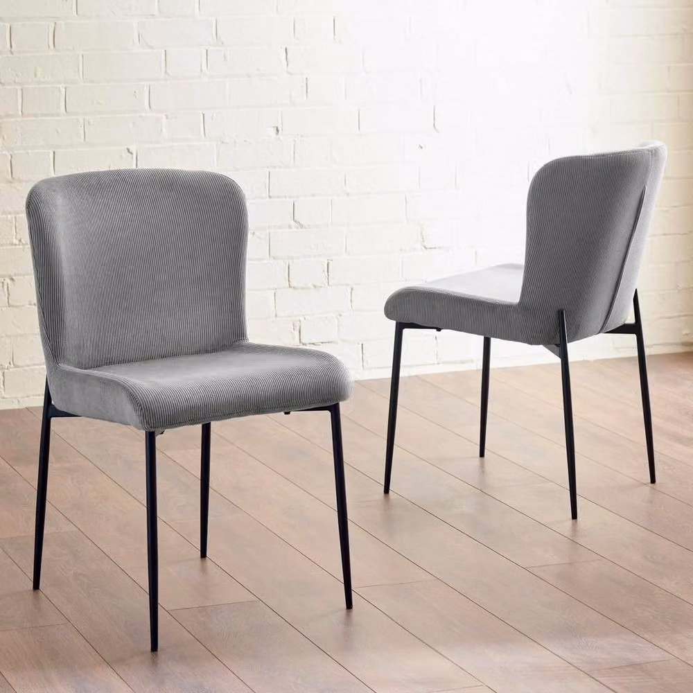 Cheshire Thornbury Set of 2 Modern Grey Velvet Dining Chairs with Black Metal Legs – 3