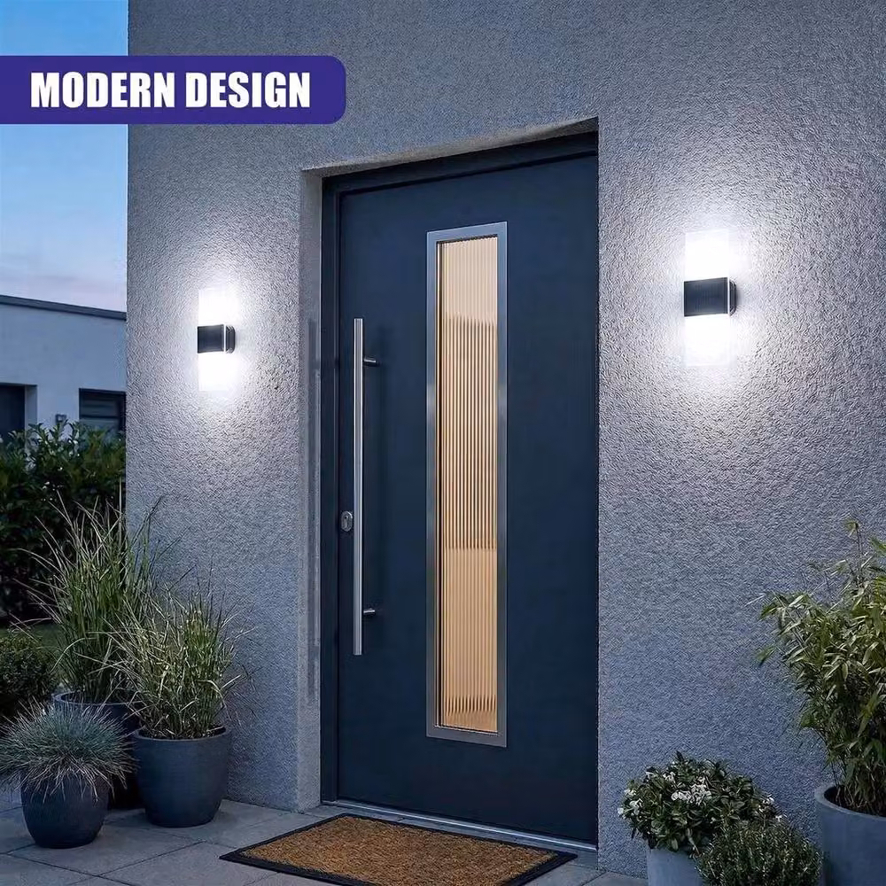 SPETLEK Set of 2 Modern Solar Powered LED Outdoor Wall Lights in Black with White Up and Down Lighting – 2
