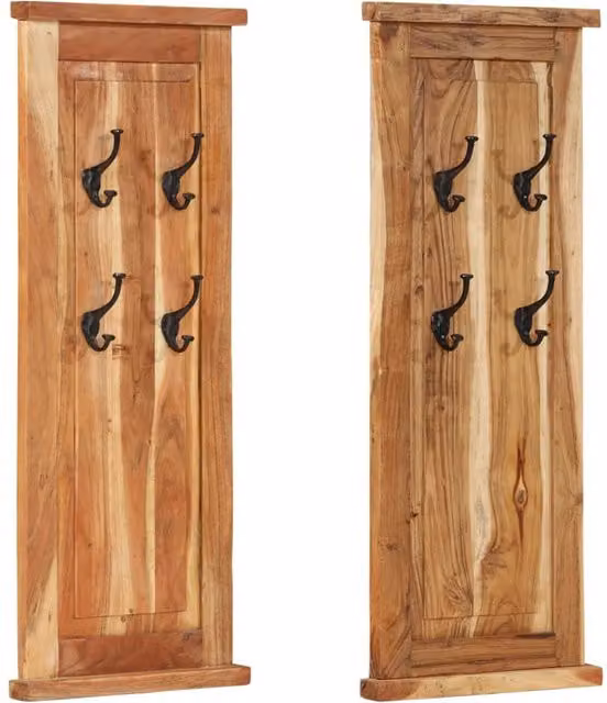 Berkfield Home Set of 2 Acacia Wood Coat Racks in Brown, W/D/H: 38 x 38 x 100 cm