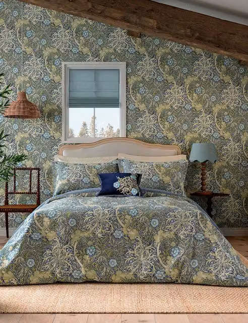 Morris & Co Seaweed Reversible Cotton Percale Bedding Set, Multicolour, W: 200 cm, H: 220 cm