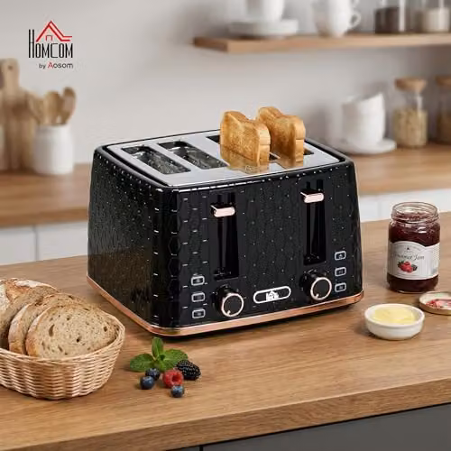 HOMCOM 4 Slice Toaster with 7 Browning Levels and Auto Shut-off, Black – 2