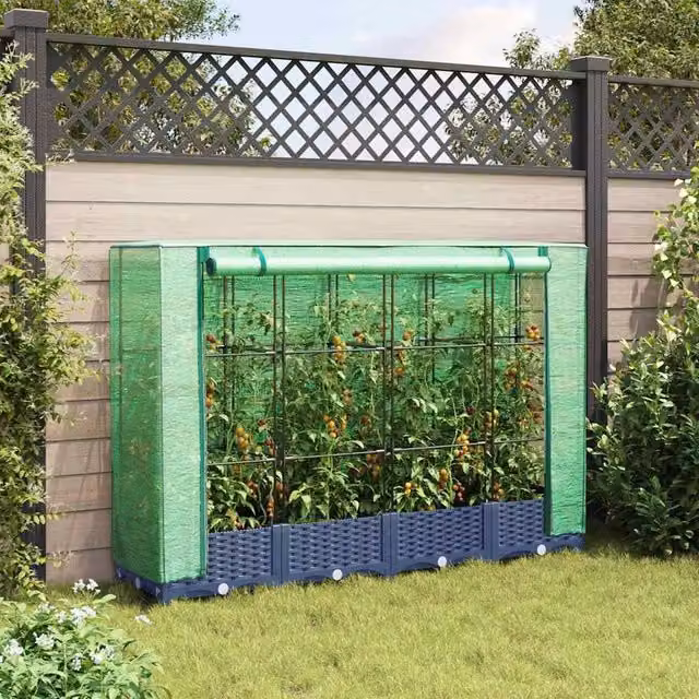 Berkfield Home Raised Bed with Greenhouse Cover in Grey Rattan Look, W: 160 cm, D: 40 cm, H: 123 cm