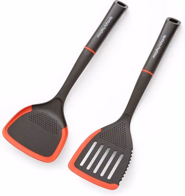 Morphy Richards Slotted and Solid Turner Utensil Set in Black and Red